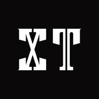 monograma del logotipo xt con plantilla de diseño de corte medio vector