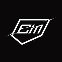 EM Logo monogram letter with shield and slice style design vector