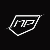 NP Logo monogram letter with shield and slice style design vector