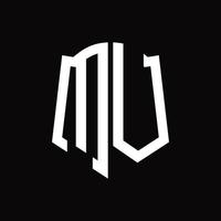 Monograma de logotipo mv con plantilla de diseño de cinta en forma de escudo vector