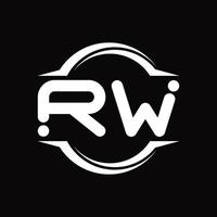 monograma de logotipo rw con plantilla de diseño de forma de corte redondeado circular vector