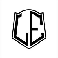 LE Logo monogram with shield shape outline design template vector