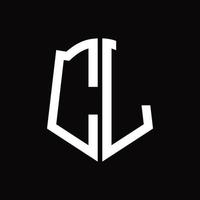 monograma de logotipo cl con plantilla de diseño de cinta en forma de escudo vector