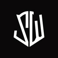 monograma del logotipo zw con plantilla de diseño de cinta en forma de escudo vector
