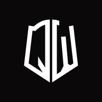 monograma del logotipo qw con plantilla de diseño de cinta en forma de escudo vector