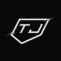 letra del monograma del logotipo tj con diseño de escudo y corte vector