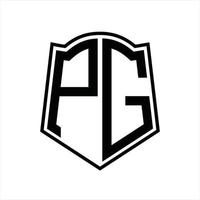 monograma del logotipo de pg con plantilla de diseño de esquema de forma de escudo vector