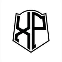 monograma del logotipo xp con plantilla de diseño de esquema de forma de escudo vector