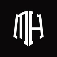 monograma del logotipo mh con plantilla de diseño de cinta en forma de escudo vector