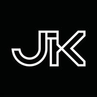 monograma del logotipo jk con espacio negativo de estilo de línea vector