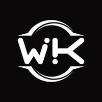 WK Logo monogram with circle rounded slice shape design template vector