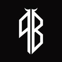 PB Logo monogram with horn shape isolated black and white design template vector