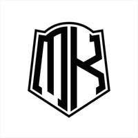 MK Logo monogram with shield shape outline design template vector