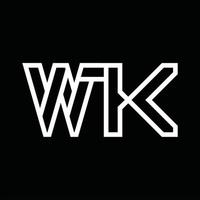 monograma del logotipo wk con espacio negativo de estilo de línea vector