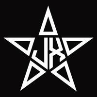 monograma del logotipo jx con plantilla de diseño en forma de estrella vector