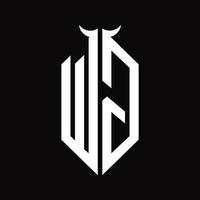 monograma del logotipo wg con plantilla de diseño en blanco y negro aislada en forma de cuerno vector