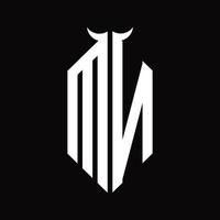 monograma del logotipo mn con plantilla de diseño en blanco y negro aislada en forma de cuerno vector