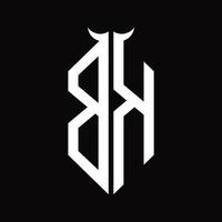 monograma del logotipo bk con plantilla de diseño en blanco y negro aislada en forma de cuerno vector