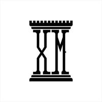 monograma de logotipo xm con plantilla de diseño de forma de pilar vector