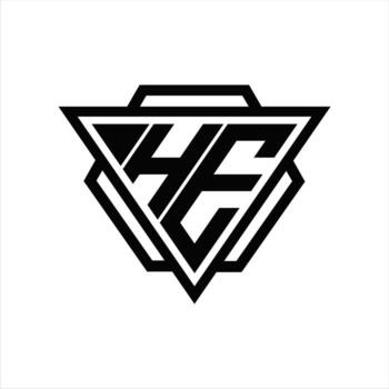 HE Logo monogram with triangle and hexagon template vector