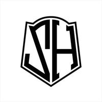 monograma del logotipo zh con plantilla de diseño de esquema de forma de escudo vector