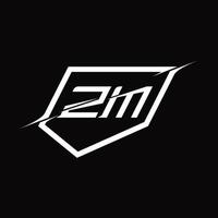 letra del monograma del logotipo zm con diseño de estilo de escudo y corte vector
