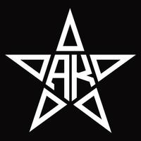 monograma del logotipo ak con plantilla de diseño en forma de estrella vector