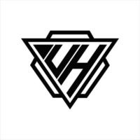 monograma del logotipo uh con plantilla de triángulo y hexágono vector