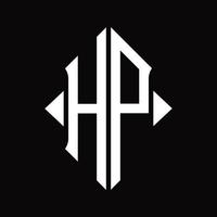 monograma del logotipo de hp con plantilla de diseño aislado en forma de escudo vector