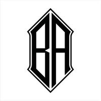 monograma del logotipo de ba con forma de escudo y plantilla de diseño de esquema icono de vector abstracto