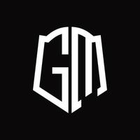 monograma de logotipo gm con plantilla de diseño de cinta en forma de escudo vector