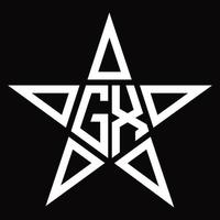 monograma del logotipo gx con plantilla de diseño en forma de estrella vector