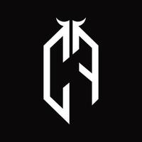 CF Logo monogram with horn shape isolated black and white design template vector