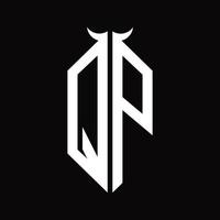 QP Logo monogram with horn shape isolated black and white design template vector