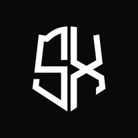monograma del logotipo sx con plantilla de diseño de cinta en forma de escudo vector