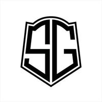 SG Logo monogram with shield shape outline design template vector