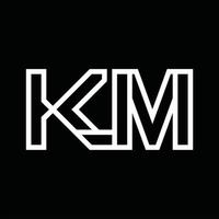 monograma del logotipo de km con espacio negativo de estilo de línea vector