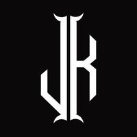 Monograma de logotipo jk con plantilla de diseño de forma de cuerno vector
