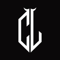 monograma del logotipo de cj con plantilla de diseño en blanco y negro aislada en forma de cuerno vector