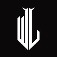 monograma del logotipo de wj con plantilla de diseño en blanco y negro aislada en forma de cuerno vector