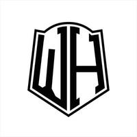 WH Logo monogram with shield shape outline design template vector