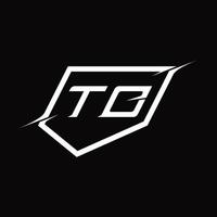 letra del monograma del logotipo td con diseño de escudo y estilo de corte vector