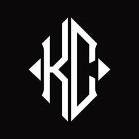 monograma del logotipo kc con plantilla de diseño aislado en forma de escudo vector
