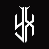 monograma del logotipo yx con plantilla de diseño en blanco y negro aislada en forma de cuerno vector