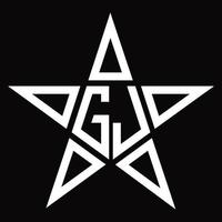 monograma del logotipo gj con plantilla de diseño en forma de estrella vector