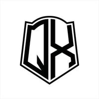 QX Logo monogram with shield shape outline design template vector