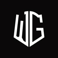 WG Logo monogram with shield shape ribbon design template vector