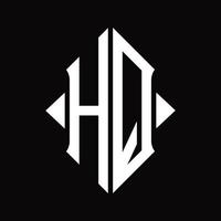 monograma de logotipo hq con plantilla de diseño aislado en forma de escudo vector