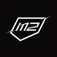 letra del monograma del logotipo mz con diseño de escudo y estilo de corte vector