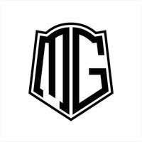 monograma del logotipo de mg con plantilla de diseño de esquema de forma de escudo vector